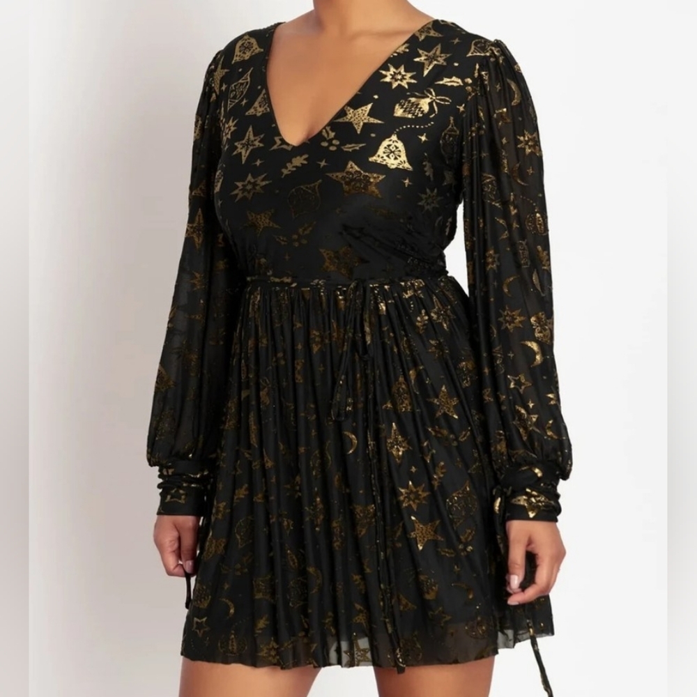 NWT Blackmilk Gold Burned Velvet Christmas Bauble Ornament Dress Medium